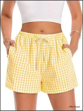 Gingham Drawstring Pajama Bottoms with Pockets Soft Cotton